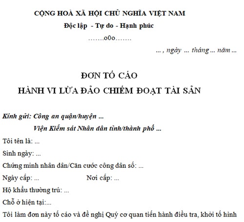 Đơn Trình Báo Lừa Đảo Chiếm Đoạt Tài Sản - Luật Long Việt